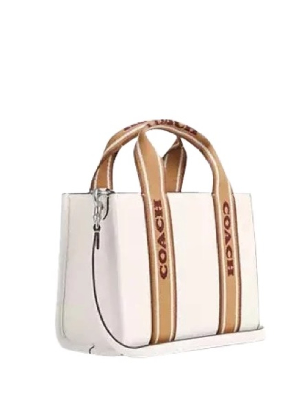 Coach Cream Tote with Tan Logo Straps and Burgundy Text - Picture 4 of 5